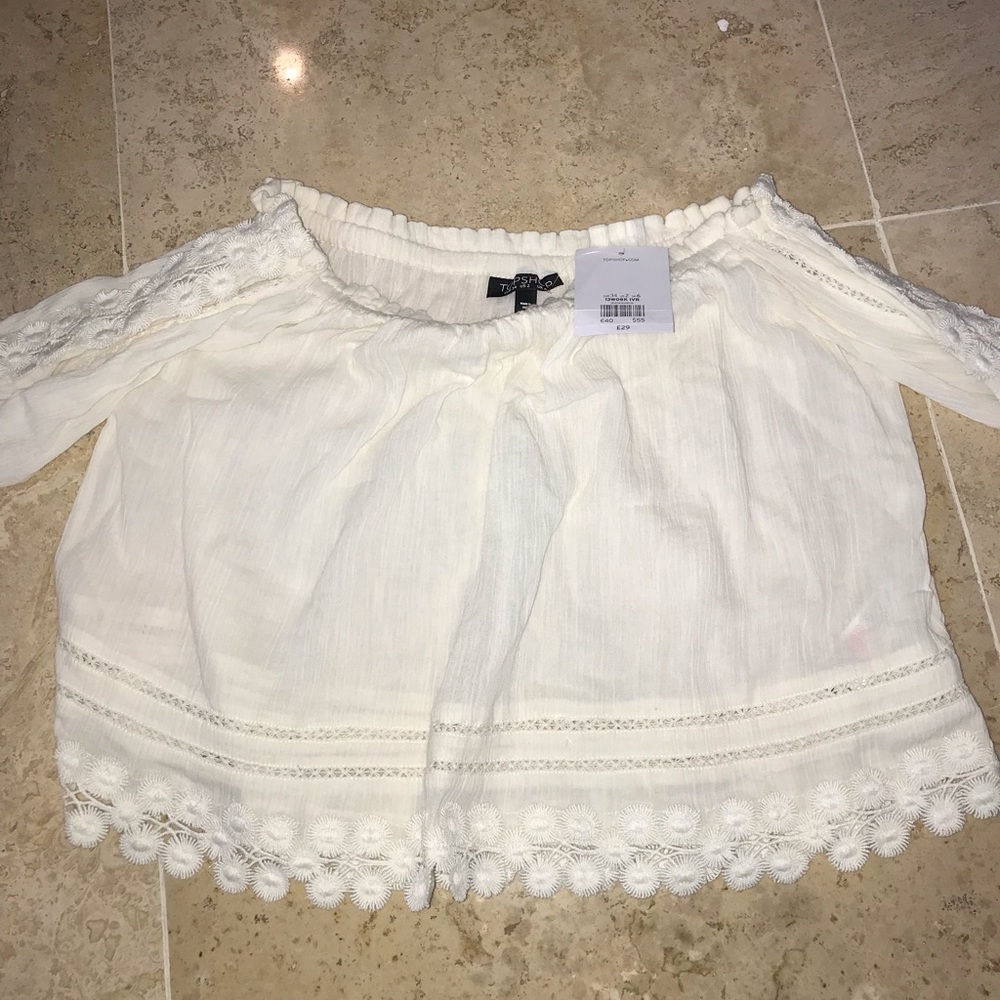 TOPSHOP off the shoulder white top
